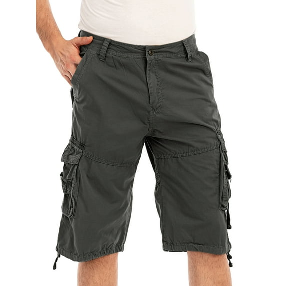 Youloveit Men's Cargo Shorts, Multi Pockets Military Shorts, Cotton Twill Cargo Shorts Outdoor Wear, Khaki/Black/Gray