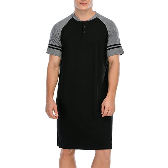 Youloveit Men's Nightshirt Short Sleeve Henley Kaftan Sleepshirt Comfy Big&Tall Round Neck Short Sleeve Soft Loose Pajama Sleep Shirt