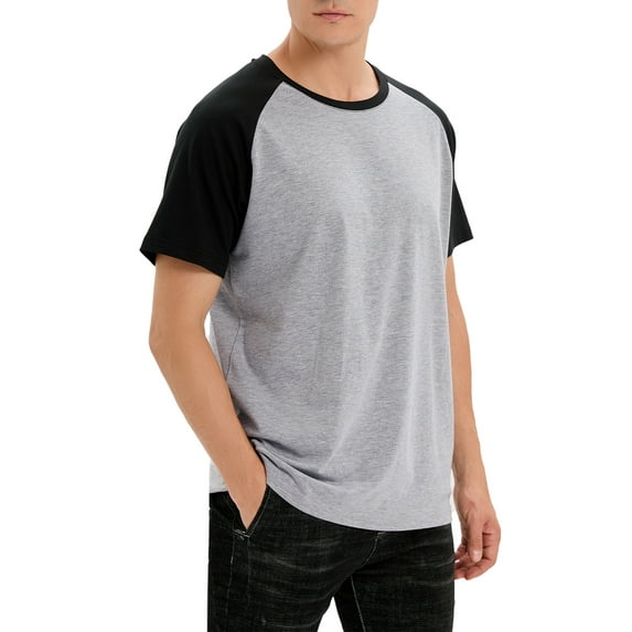 Youloveit Men's Short Sleeve Raglan T-Shirt - Moisture Wicking Quick Dry Casual Color Block T-Shirt, Sizes M-3XL, Black/Blue
