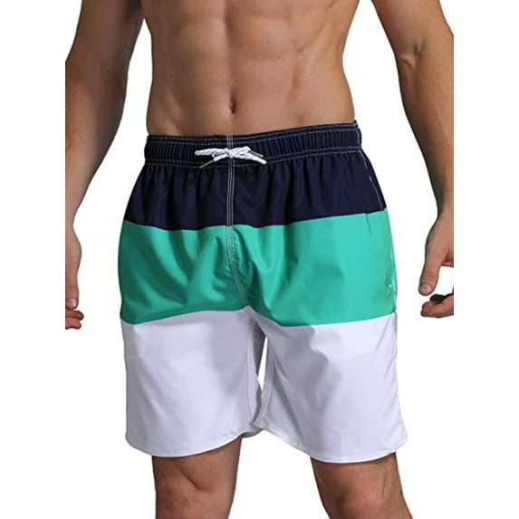 Youloveit Mens Swimming Swim Shorts Elastic Waist Summer Watershort Swimsuit Beach Board Quick Dry Colorblock Shorts Pool Swim Trunks,up to size 4XL