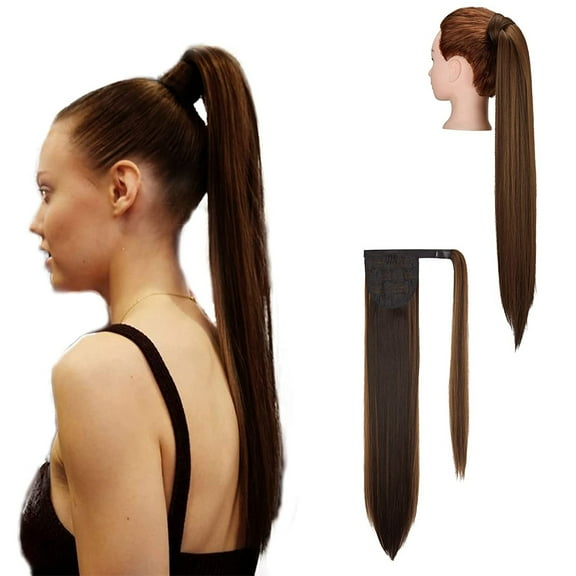 Youloveit Ponytail Hairpiece Extensions, 20/28 Inch Long Straight Wrap Around Clip on Ponytail Hair Extension Synthetic Ponytail Hairpiece Magic Paste Ponytail Extension for Women(Ash Blonde)