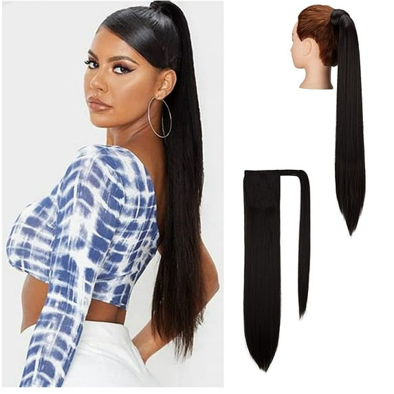 Youloveit Ponytail Hairpiece Extensions, 20/28 Inch Long Straight Wrap Around Clip on Ponytail Hair Extension Synthetic Ponytail Hairpiece Magic Paste Ponytail Extension for Women(Ash Blonde)