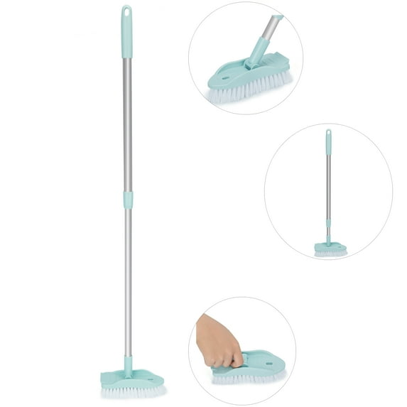 Youloveit Tub And Tile Scrub Brush with Long Handle Shower Brush with Comb, Good for Clean Grout, Bathroom and Kitchen, New Update Swivel Head, Sturdy and Durable