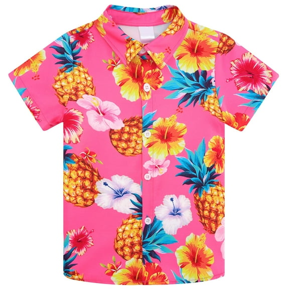 Aideaone Boy's Button Down Hawaiian Shirts Short Sleeve Cool Cartoon Print Tops for 5-10 Years