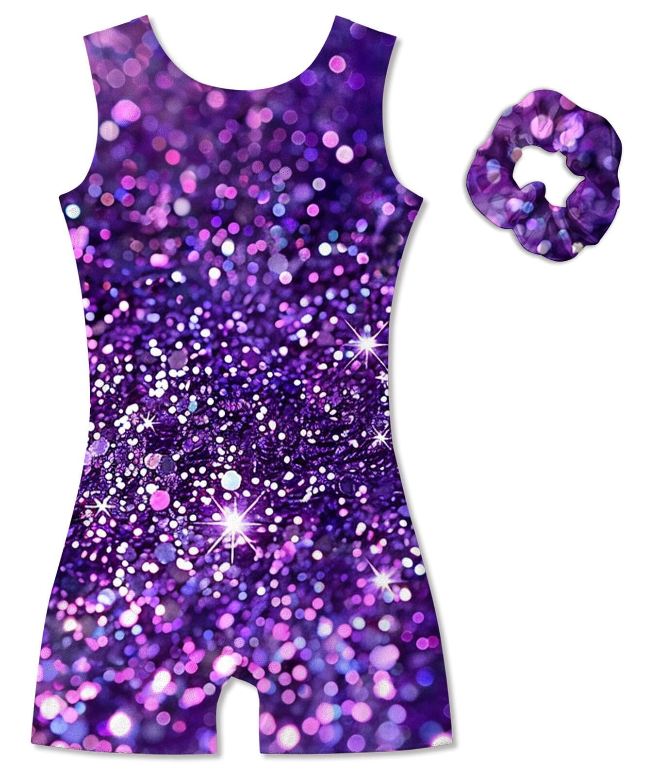 Vogseek Girls Gymnastic Leotards 4-12Y With Hair Scrunchie - Sparkle Dance Unitards, Active Biketards For Ballet & Cheer