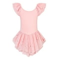 thumbnail image 1 of Aridak Girls Ballet Dance Dress Toddler Leotards Ruffle Sleeve Shiny Ballet Tutu Skirt Pink 2-9T, 1 of 6