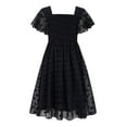 thumbnail image 1 of Aideaone Girls Chiffon Dress Flutter Ruffle Short Sleeve Kids Square Neck Frocks Black 6-13Y, 1 of 7