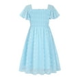 thumbnail image 1 of Aideaone Girls Chiffon Dress Flutter Ruffle Short Sleeve Kids Square Neck Frocks Blue 6-13Y, 1 of 7
