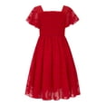 thumbnail image 1 of Aridak Girls Chiffon Dress Flutter Ruffle Short Sleeve Kids Square Neck Frocks Red 6-13Y, 1 of 7