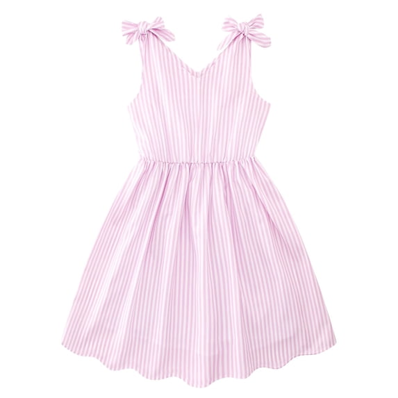 Aideaone Girls Dresses Sleeveless Summer Dress Bowknot Strap Stripe V Neck Sundress Pink 3-10T