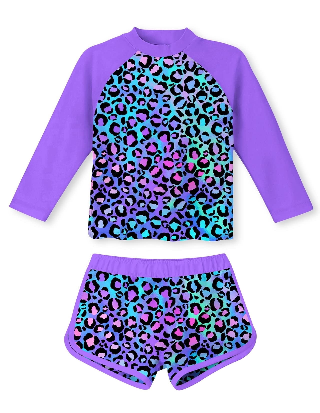 Aideaone Girls Rash Guard Swimsuit, Long Sleeve 2-Piece Swimwear, Ages ...