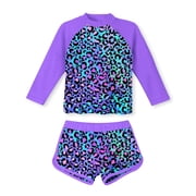 Aideaone Girls Rash Guard Swimsuit Long Sleeve Bathing Suit 2-Piece Set 3-10 Years