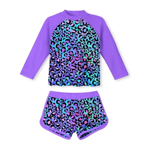 Aideaone Girls Rash Guard Swimsuit Long Sleeve Bathing Suit 2-Piece Set 3-10 Years