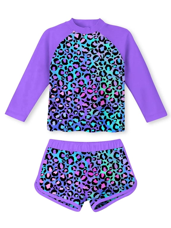Girls Rash Guard Swimsuit Long Sleeve Bathing Suit 2-Piece Set 3-10 Years