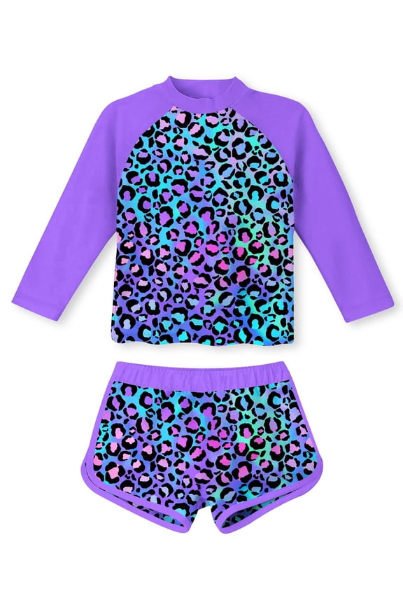 Girls Rash Guard Swimsuit Long Sleeve Bathing Suit 2-Piece Set 3-10 Years