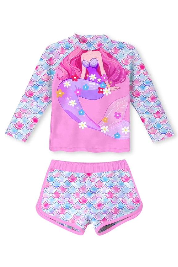 Aridak Girls Rash Guard Swimsuit Long Sleeve Bathing Suit 2-Piece Set 3-10 Years