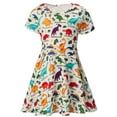 thumbnail image 1 of Aideaone Little Girls Dress Short Sleeve Toddler Summer Swing A-Line Cute Midi Casual Sundress Dinosaur White 2-9T, 1 of 8
