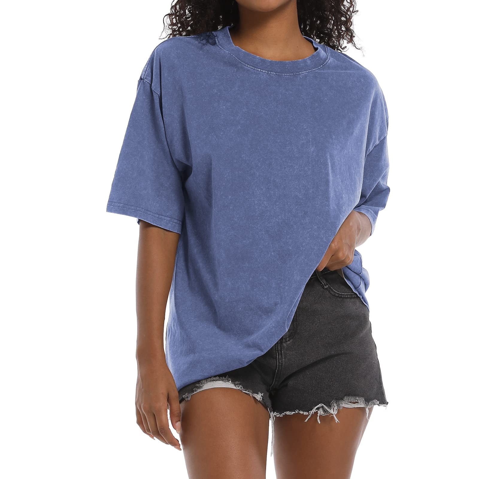 Oversized Grunge Vintage t Shirts for Women Short Sleeve Cotton Casual Baggy Tees Teens Trendy Crew Neck Loose Tops