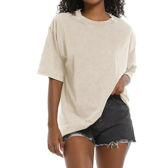 Aideaone Oversized Grunge Vintage t Shirts for Women Short Sleeve Cotton Casual Baggy Tees Teens Trendy Crew Neck Loose Tops
