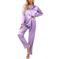 thumbnail image 1 of Youmei Women's Silk Satin Pajama Set Classic Button Down Long Sleeves Pants V-Neck Silk Pjs with Pockets, 1 of 6