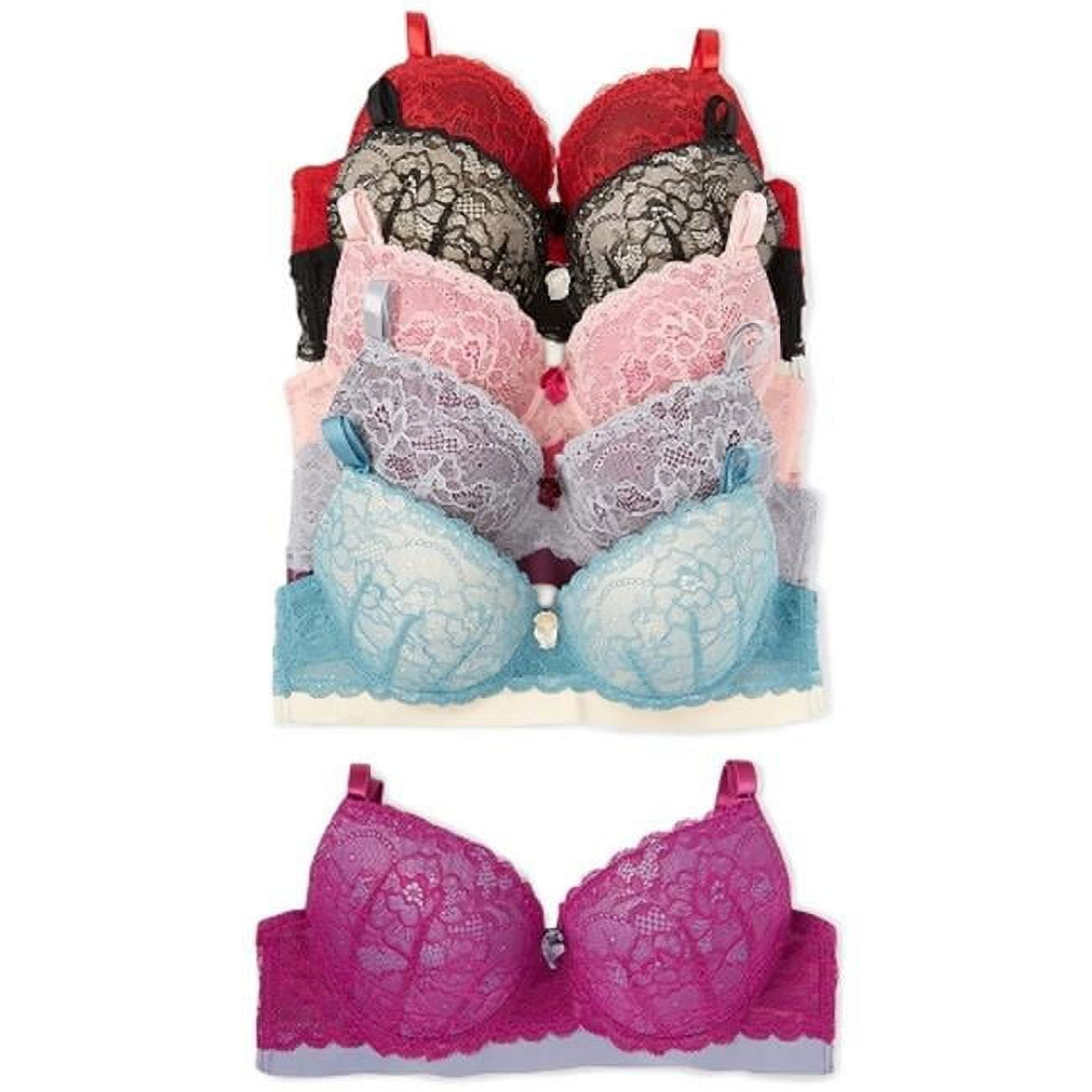 Youmita YM-BR-78155-34B Womens Two Tone Floral Lace Long Line Plus Too Bra  Set, 34B - Pack of 6 