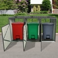 thumbnail image 1 of Youmumeub 3-Bin Outdoor Trash Can Enclosure, Heavy Duty Black Metal Garden Shed for Garbage Storage, Rust-Proof Steel Waste Cabinet with Springs, 1 of 5