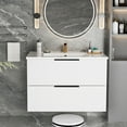 thumbnail image 1 of Youmumeub 30 Inch Bathroom Vanity, Wall Mounted Floating Cabinet with Ceramic Sink, Modern Fluted Design with 2 Soft-Close Drawers, Multilayered Board, White, 1 of 12