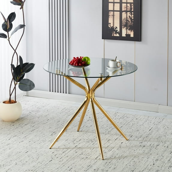 Youmumeub 35-Inch Round Dining Table for Small Spaces, Glass Kitchen Table with Metal Legs for 4, Space-Saving Apartment Design