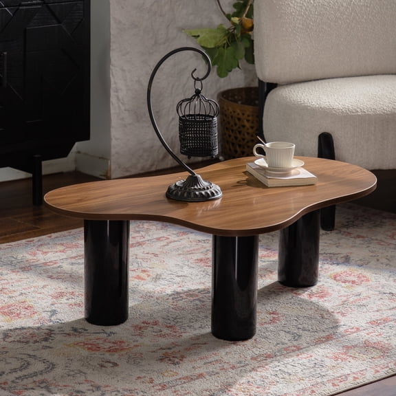 Youmumeub 39" Cloud Coffee Table, Modern Irregular Shape Accent Table, MDF Wood Top with Black Cylindrical Legs for Living Room