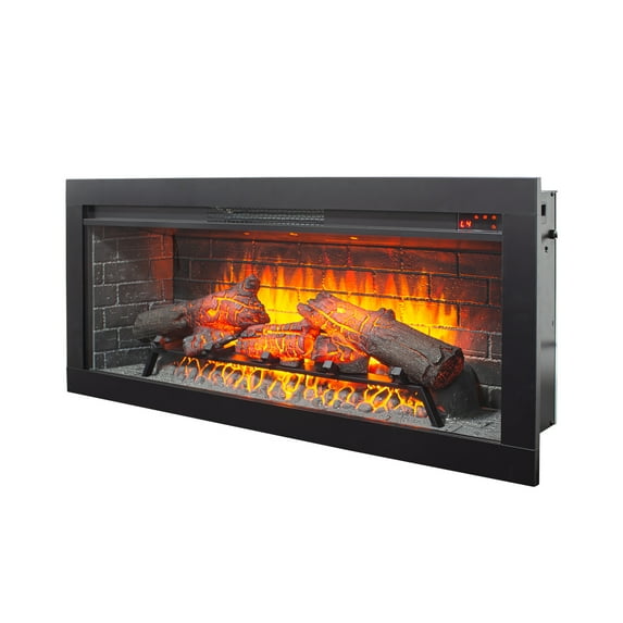 Youmumeub 42-Inch Wall-Mount or Built-In Electric Fireplace Insert — Realistic 4-Level Flame, Infrared Quartz Heat, Remote & Speaker, Timer, Adjustable Brightness, Tempered Glass, CSA Certified