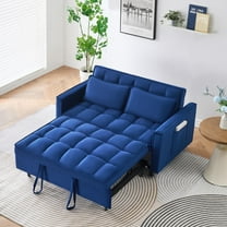 Youmumeub 55-inch Modern Velvet Loveseat, Tufted Sofa Bed with Metal Legs, Convertible Futon Couch for Living Room, Blue