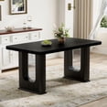 thumbnail image 1 of Youmumeub 64.5" Modern Black Wood Dining Table, Rectangular Kitchen Table with Smoked Glass Insert, U-Shaped Legs & Textured Finish for Dining Room & Office, 1 of 20