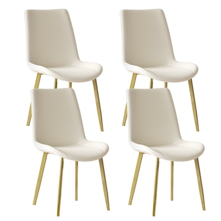 Youmumeub Dining Chairs Set of 4, Modern PU Leather Kitchen Chairs with Golden Legs, Ergonomic Upholstered Chair with Lumbar Cut-out for Dining Room, White