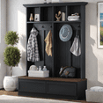 thumbnail image 1 of Youmumeub Entryway Organizer & Hall Tree with Coat Rack, 76" Tall Mudroom Furniture with Wood Bench, 2 Drawers & Cubbies, Black & Walnut MDF for Hallway, 1 of 18