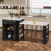 Youmumeub Extendable Kitchen Island with Storage, Black Rolling Kitchen Cart with Drawers & Cabinets, Drop Leaf Breakfast Bar Table for Dining Room