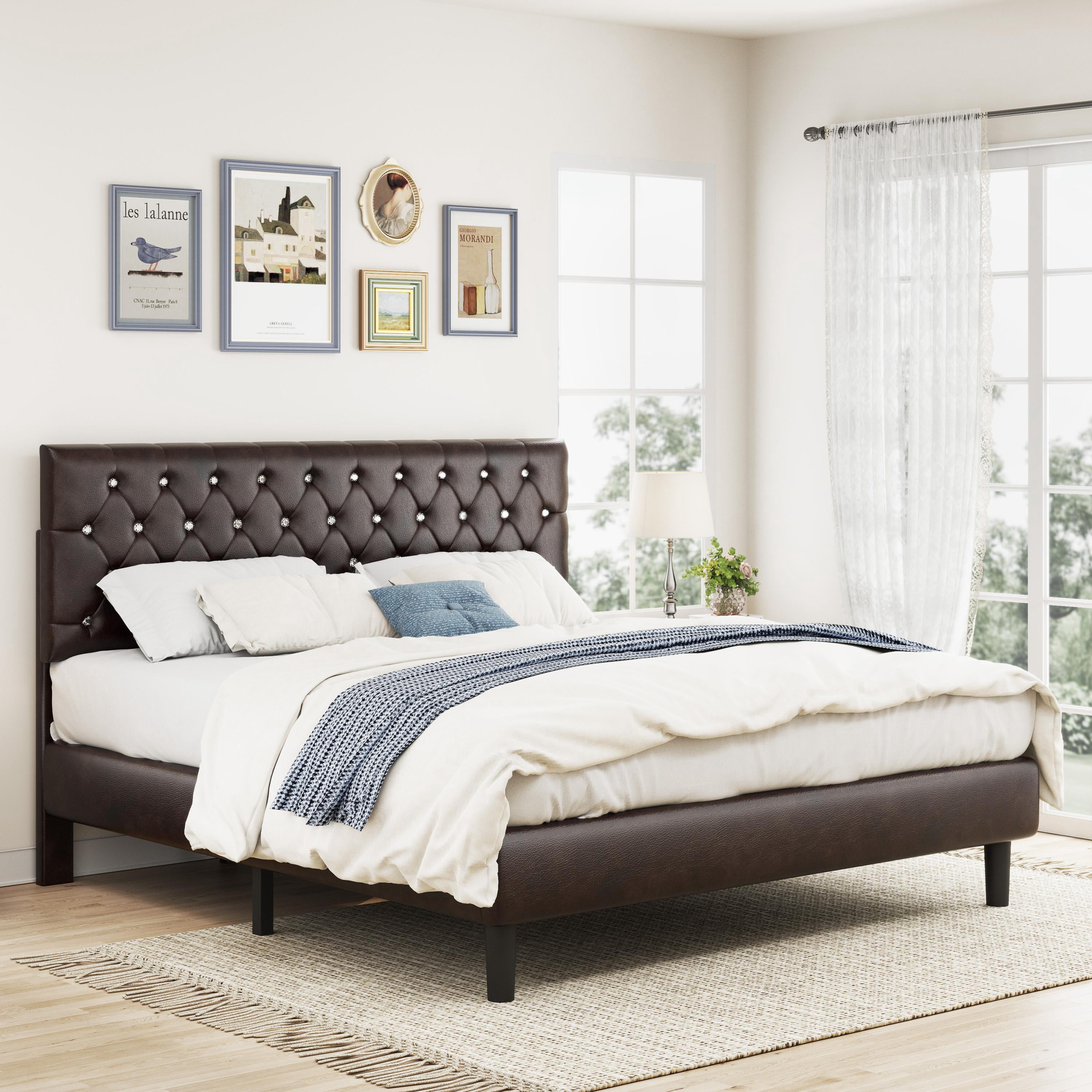 Youmumeub Full Size Upholstered Platform Bed Frame, Faux Leather Bed ...