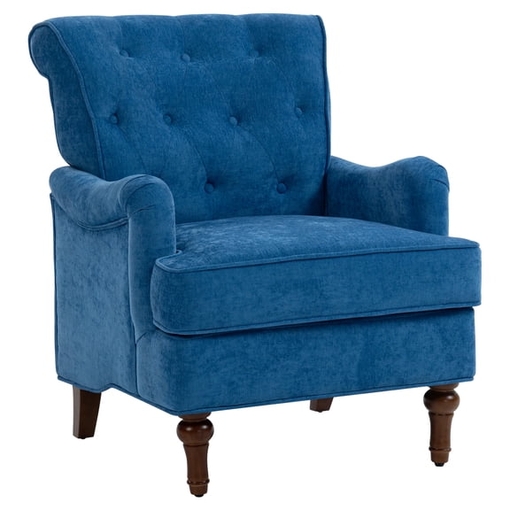 Youmumeub Mid-Century Modern Accent Chair, Retro Light Blue Fabric Club Chair with Solid Wood Legs, High Back Upholstered Single Sofa for Office Lounge, Easy Assembly