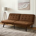 thumbnail image 1 of Youmumeub Modern 63" Sleeper Couch - Brown Linen Futon Loveseat with 5 Recline Positions, Solid Metal Frame, Tufted Back & Square Arms, Quick-Convert Guest Bed for Studio or Office, 1 of 19