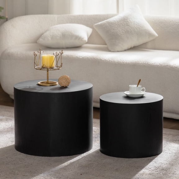 Youmumeub Modern Industrial Nesting Tables Set of 2 — Round Lacquered MDF Accent Tables, Versatile Side & End Tables for Living Room, Bedroom, Office, No Assembly