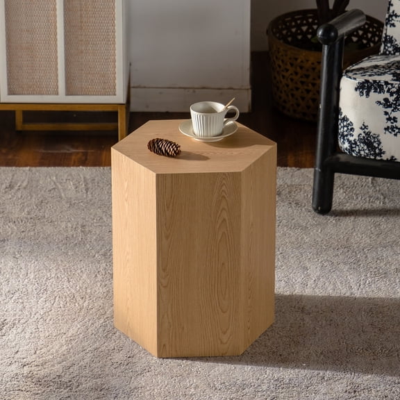Youmumeub Modern Irregular Side Table, Faux Wood Grain Accent End Table, Fully Assembled Abstract Stump Stand for Living Room Bedroom Small Space, Natural