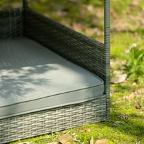 Youmumeub Outdoor Dog Bed Sofa with Canopy, PE Wicker Pet Patio Furniture with 2" Thick Washable Cushion, Indoor/Outdoor Lounger, Dark Gray