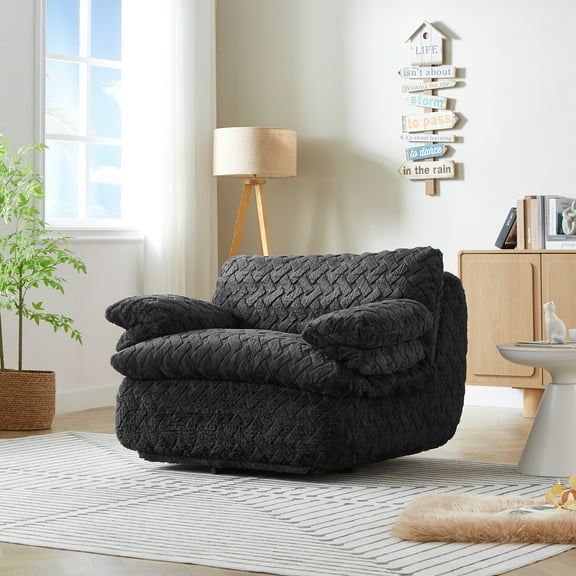 Youmumeub Oversized Ergonomic Swivel Chair, Comfy Lounge Armchair with Memory Foam for Reading & Relaxing, Black Corduroy Cuddle Chair