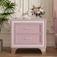 thumbnail image 1 of Youmumeub Velvet Nightstand with 2 Drawers and Silver Glitter Strip, Metal Legs, Pink Finish for Bedroom, Fully Assembled Except Legs/Handles, 1 of 6
