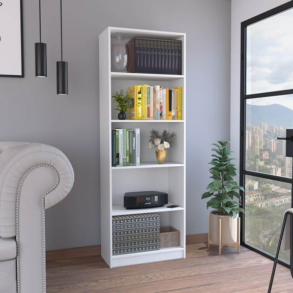Youmumeub White 4-Tier Bookcase with Modern Storage - Spacious Shelves for Books and Decor, Ideal for Living Rooms, Offices, and Small Spaces, Perfect for Readers and Organizers