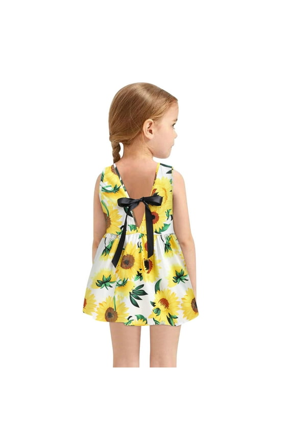 1-6Y Toddler Baby Kids Girls Sleeveless Printed Sunflower Skirt Princess Dresses Clothes Baby Summer Autumn Clothing