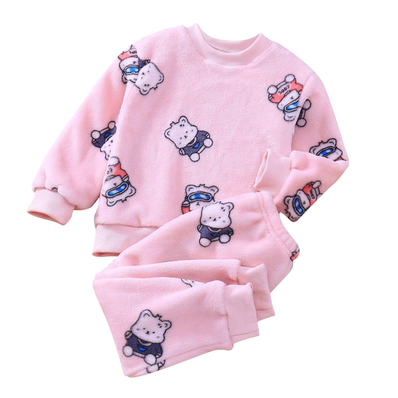 Youmylove 2PCS Toddler Boys Girls Winter Pajama Set Warm Flannel Sleepwear Set Tops Pants
