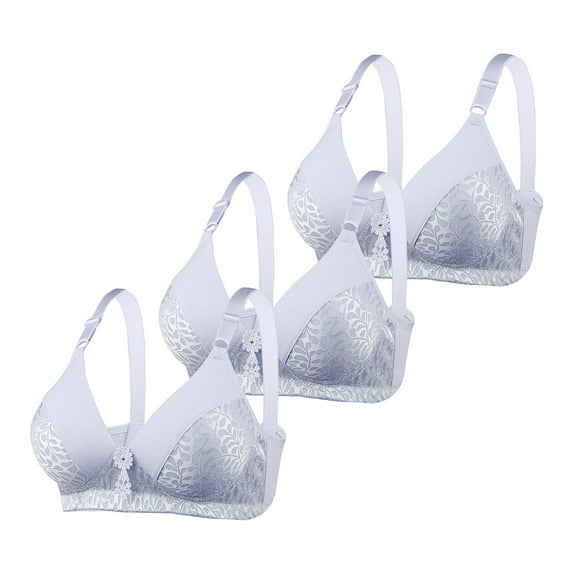 Youmylove 3-Pack Women Bra Front Side Buckle Lace Wireless Movement Seamless Gathering Adjustment Sports Large Bra Ladies Brassiere