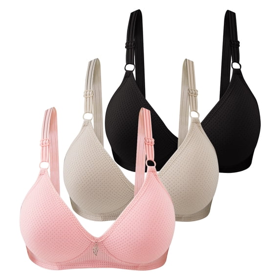 Youmylove 3-Pack Women Bra Front Side Buckle Lace Wireless Movement Seamless Gathering Adjustment Yoga Sleep Large Bra Breathable Bralette