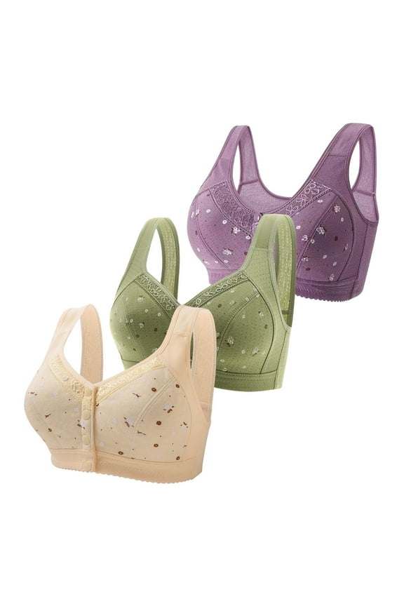 3-Pack Women Bra Front Side Buckle Lace Wireless Movement Seamless Gathering Adjustment Yoga Sleep Large Bra Female Brassiere