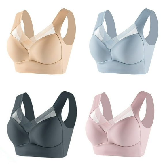 Youmylove 4-Pack Bra Women Large Strapless Lace Full-coverage Underwear Thin Side Fold Side Gather Adjustable Bra Breathable Brassiere